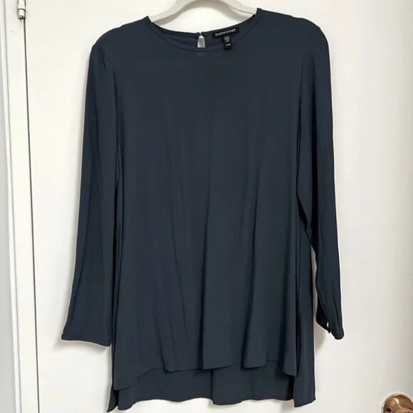 Eileen Fisher Silk Georgette Crepe Round Neck Top XS - Picture 2 of 7
